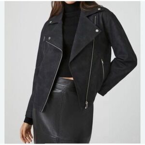 Forever 21 Black Faux Suede Biker‎ Jacket Asymmetrical Zip Front Stylish Size 3X